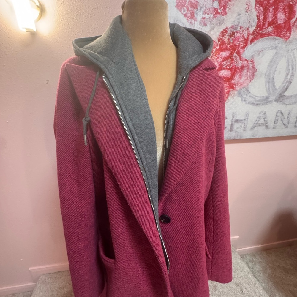 Avec Les Filles Women's Pink Coat with Gray Hoodie - Picture 8 of 9